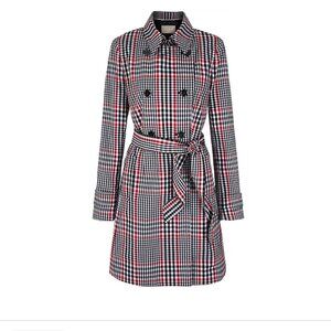 NWOT Banana Republic Black White and Red Plaid Double-Breasted Trench Coat